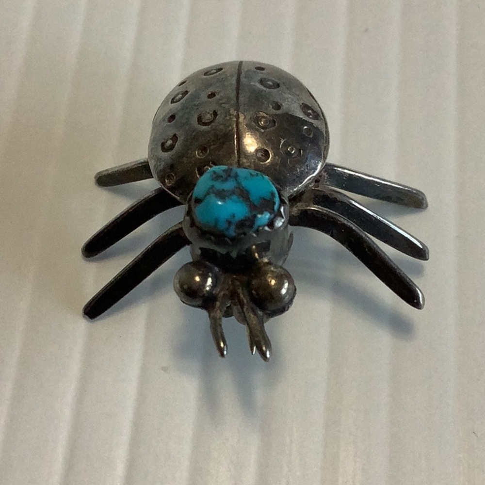 VINTAGE Native Southwest Sterling Silver Turquoise Ladybug Insect Brooch Pin EUC - Picture 12 of 16